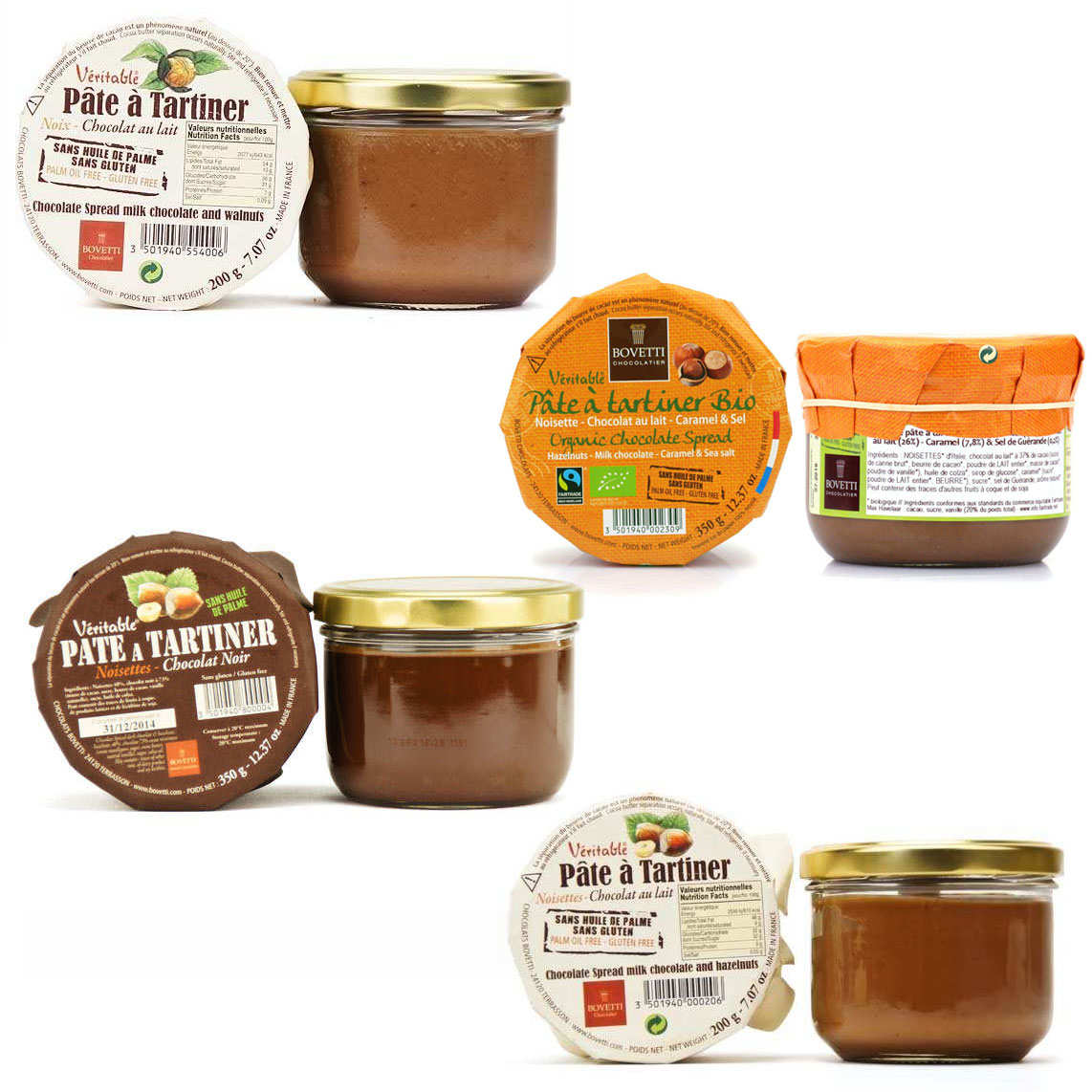 4 pâtes à tartiner au chocolat Bovetti