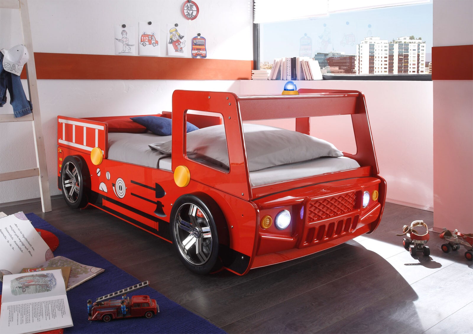 Feuerwehrauto Spark 90x200 rot inkl. LED-Beleuchtung