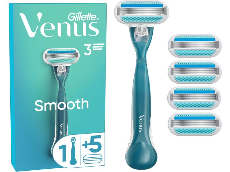 Gillette Venus Damenrasierer Venus Smooth 5er   Handstück Damenrasierer mit wiederverwendbarem Handstück