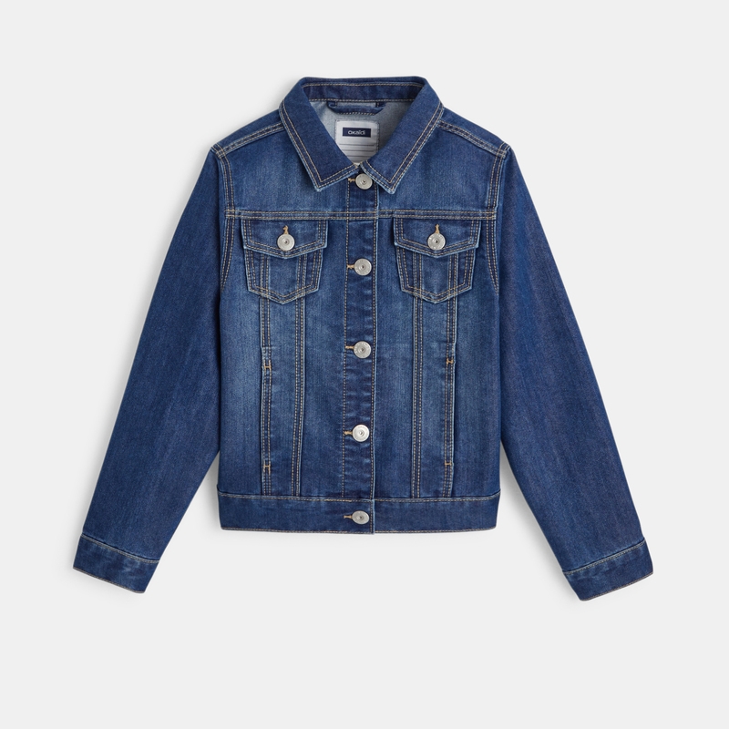 Veste en jean à dos élastiqué bleu fille