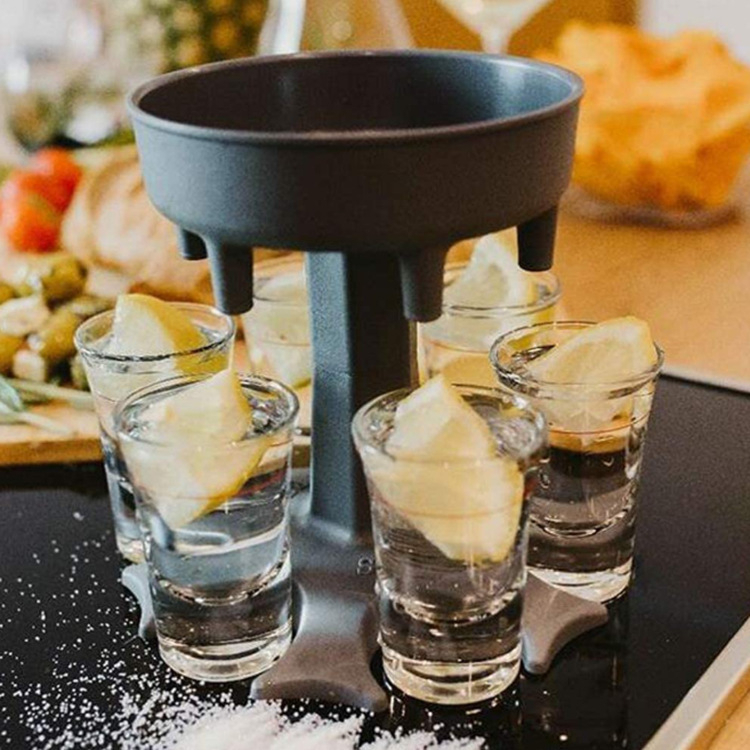 (13x12cm) 6-facher Party Shot Getränke Spender Schnaps Glas Halter Alkohol Dispenser Schussspender - Grau
