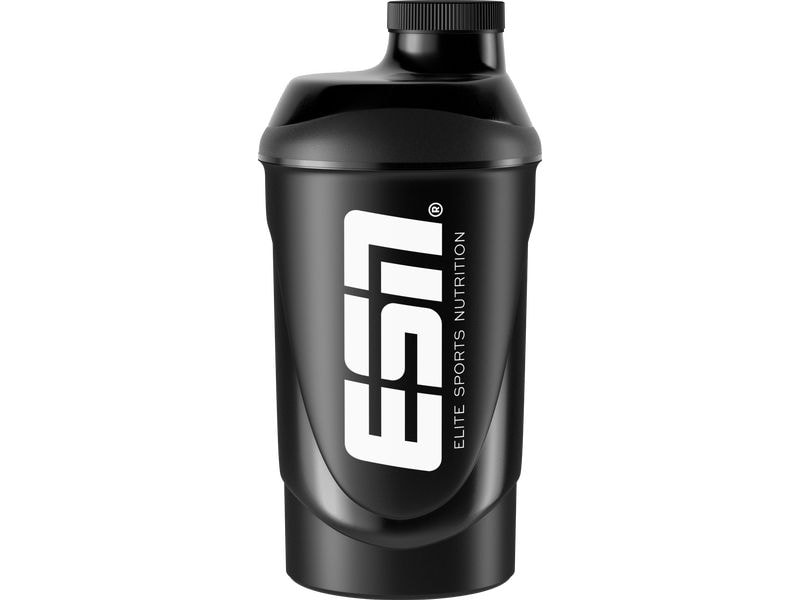 ESN Shaker & Trinkflasche 600 ml, Schwarz/Weiss Shaker mit integriertem Sieb