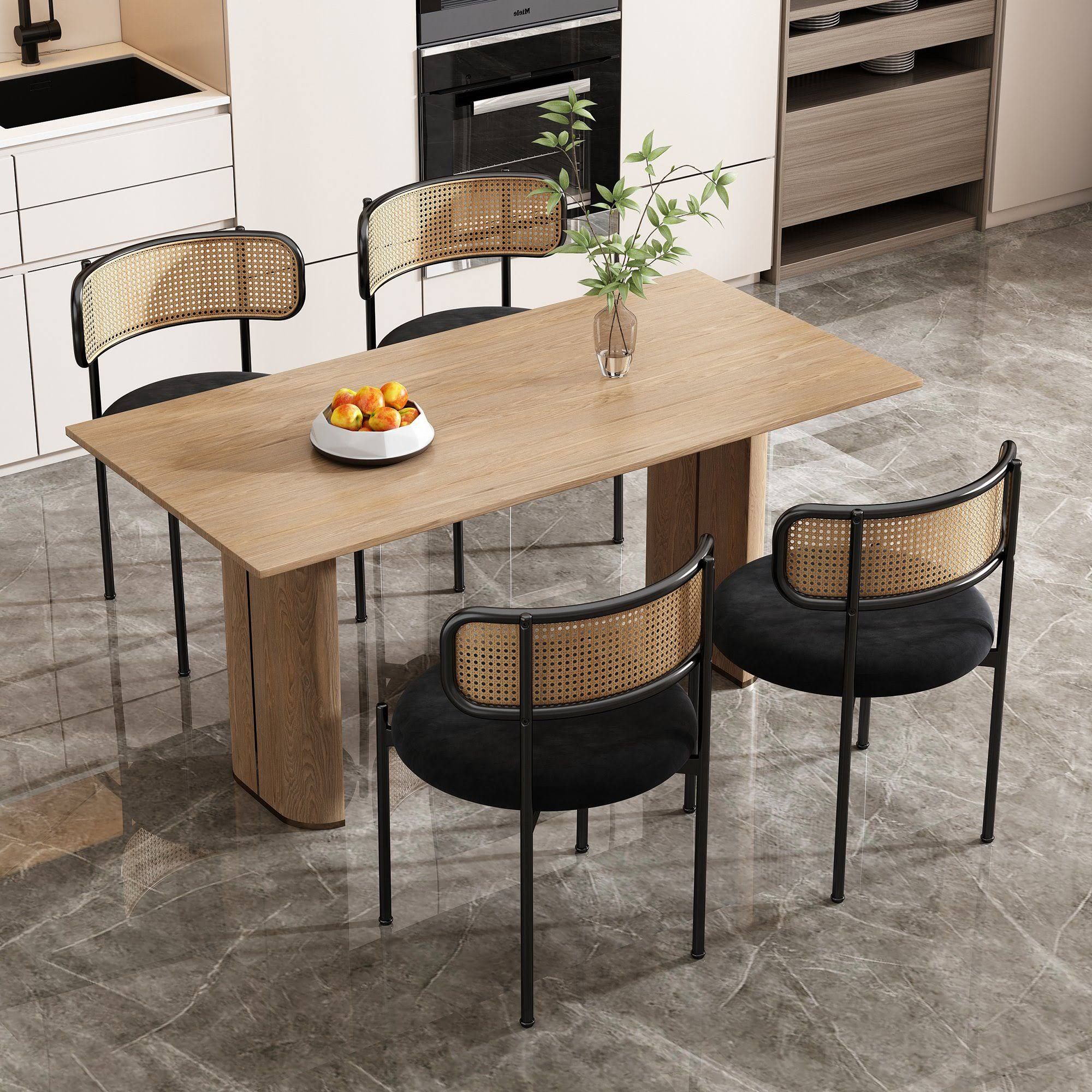 Flieks Rattanstuhl Esszimmerstühle 4er Set mit Metallbeinen