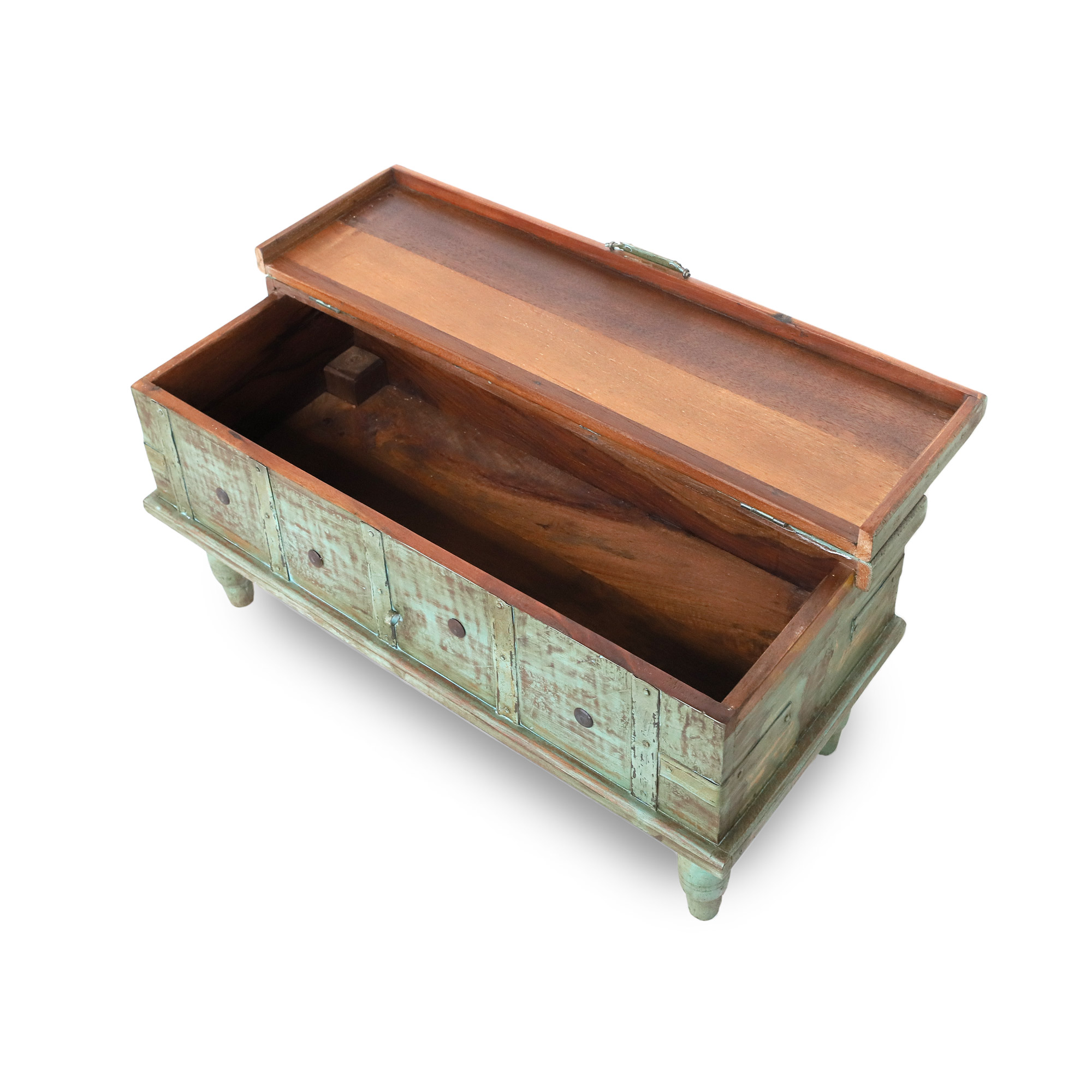Holztruhe mintgrün, B 86 cm, H 38 cm, L 36 cm von fischer's lagerhaus