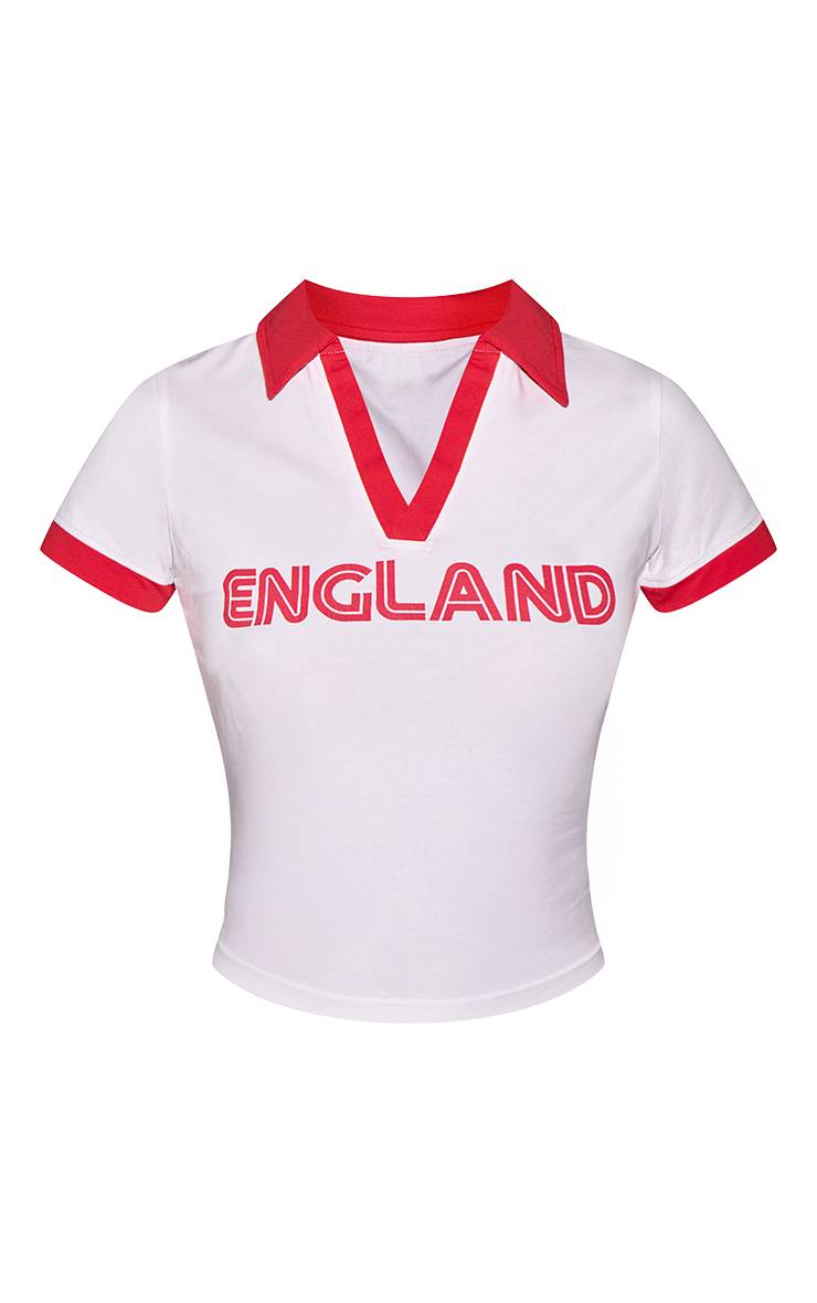 Blanc Haut À Manches Courtes Avec Logo Angleterre Et Détails Contrastés