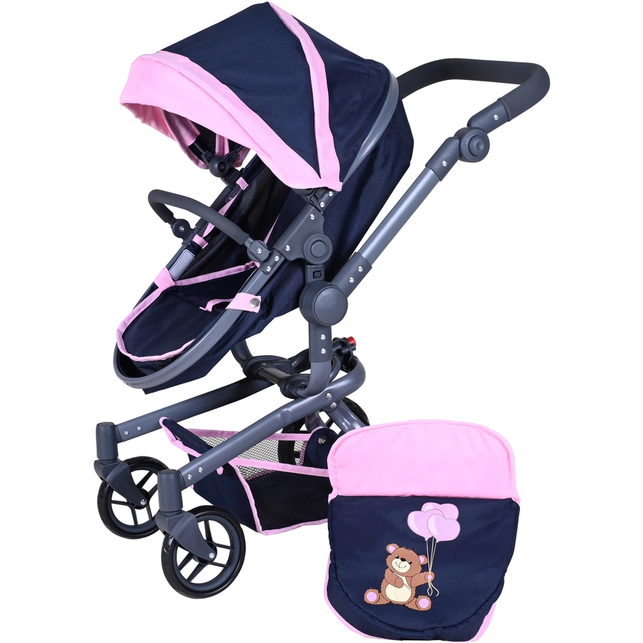 knorr toys® Puppenwagen Boonk - Navy pink bear blau