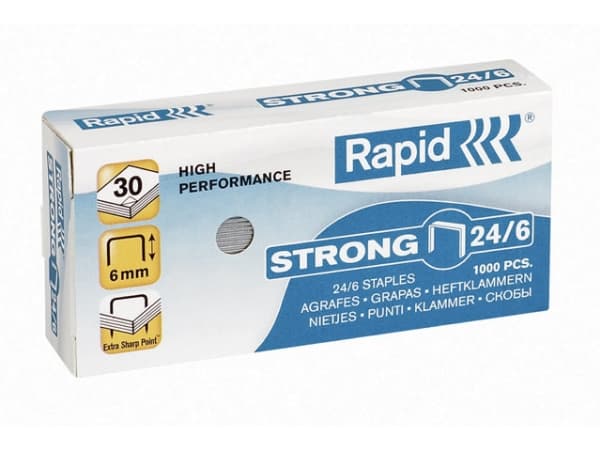 Rapid Strong - Stifter - 24/6 - 6 mm - galvanisert stål - pakke av 1000 - for Classic K2, K45; Economy E15, E26; Fashion F18; Fashion StandUP Ultimat