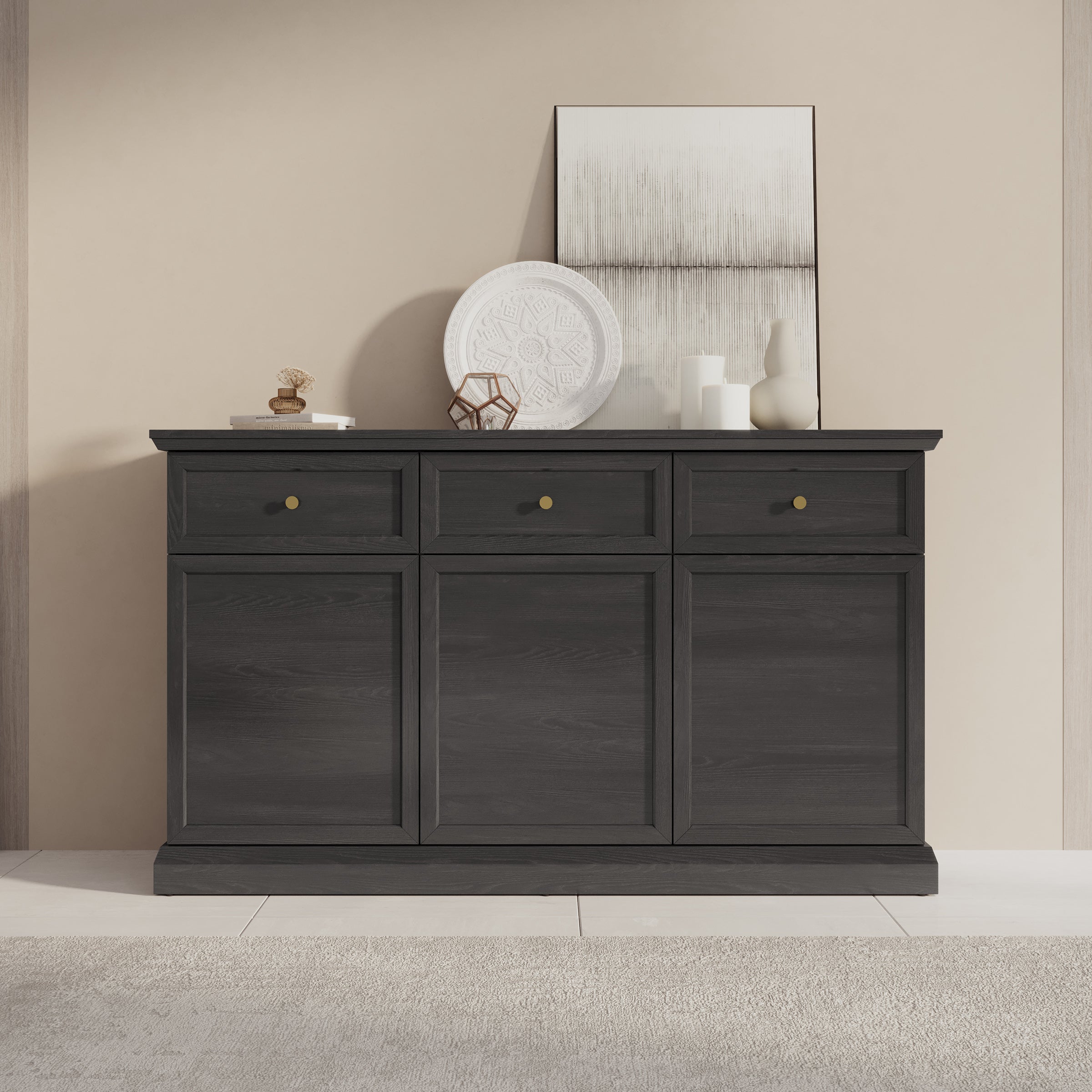 Meubella - Dressoir Leroy - Zwart eiken - 146 cm