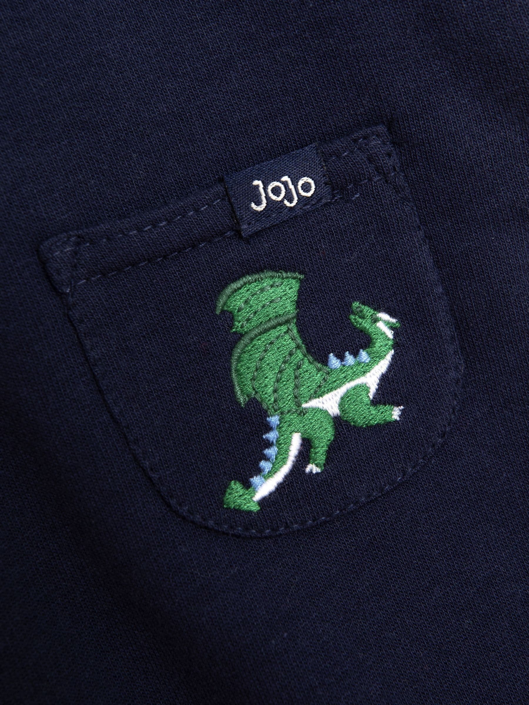 Dark Blue Dragon - JoJo Maman Bébé 2-Piece Appliqué Dungarees & Stripe Top Set