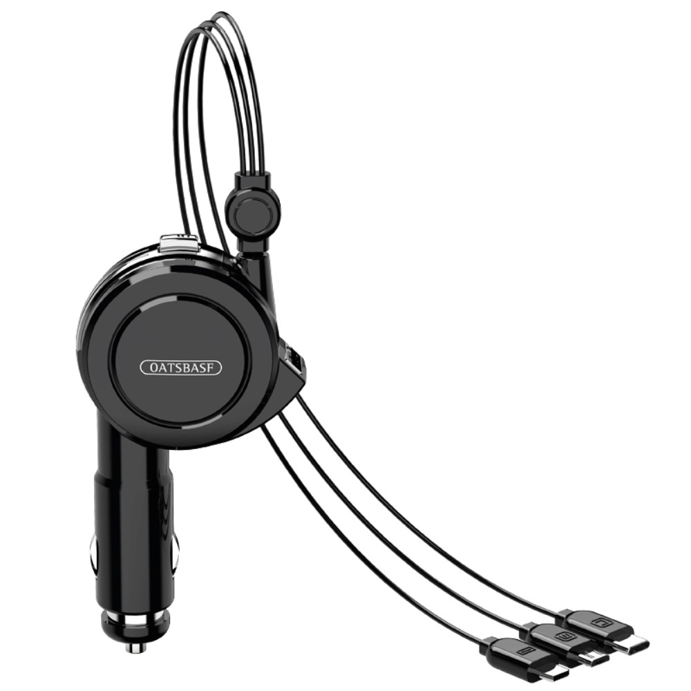 (1.5m/3.1A) 3in1 Ausziehbares USB A auf Lightning / Micro USB / USB C Ladekabel - Schwarz