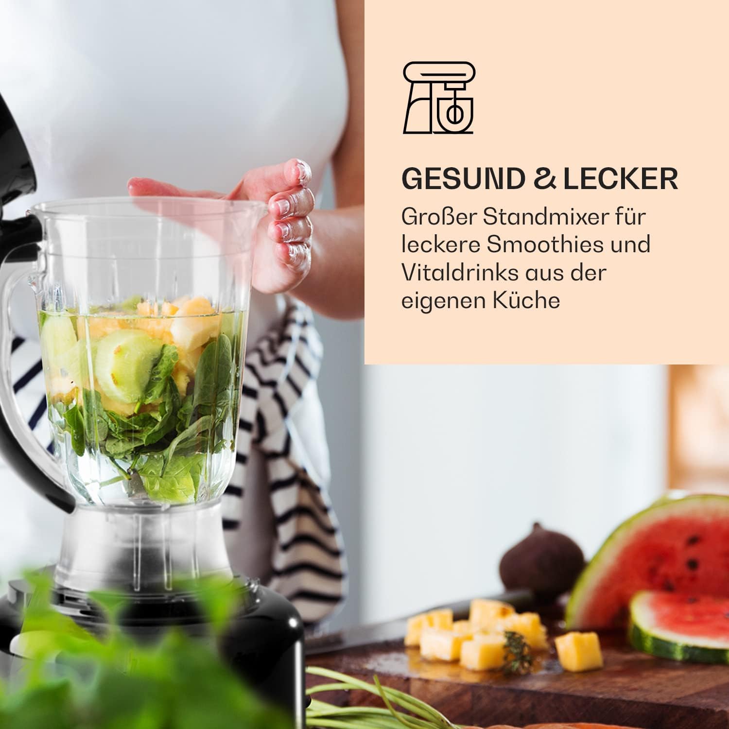 Klarstein Luca Multifunktionsmixer Standmixer Zerkleinerer Küchenreibe Saftpresse Food Processor, 1000 Watt, stufenlos, 6 Modi, BPA-frei, 3 Liter, 3 l Messbecher, Spatel, Schwarz
