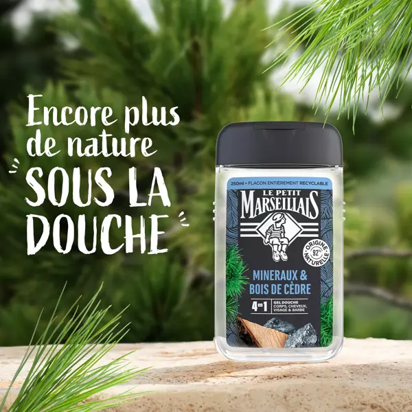 Gel de banho masculino Le Petit Marseillais Minerais e madeira de cedro 250ml