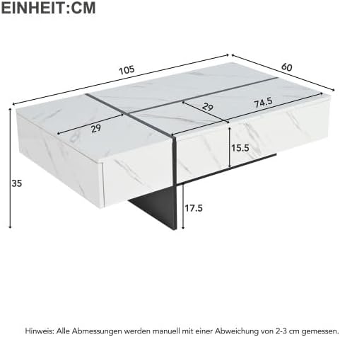 Merax Couchtisch Weiß mit LED-Lichtstreifen, Hochglanz-Oberfläche und 3 Schubladen – Moderner Sofatisch für Wohnzimmer, Teetisch, Kaffeetisch, Beistelltisch mit Marmor-Muster und App-Steuerung