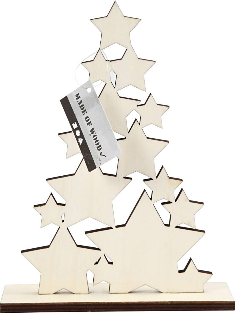 Juletræ I Træ - Stjerner - Julepynt - H 19,6 CM