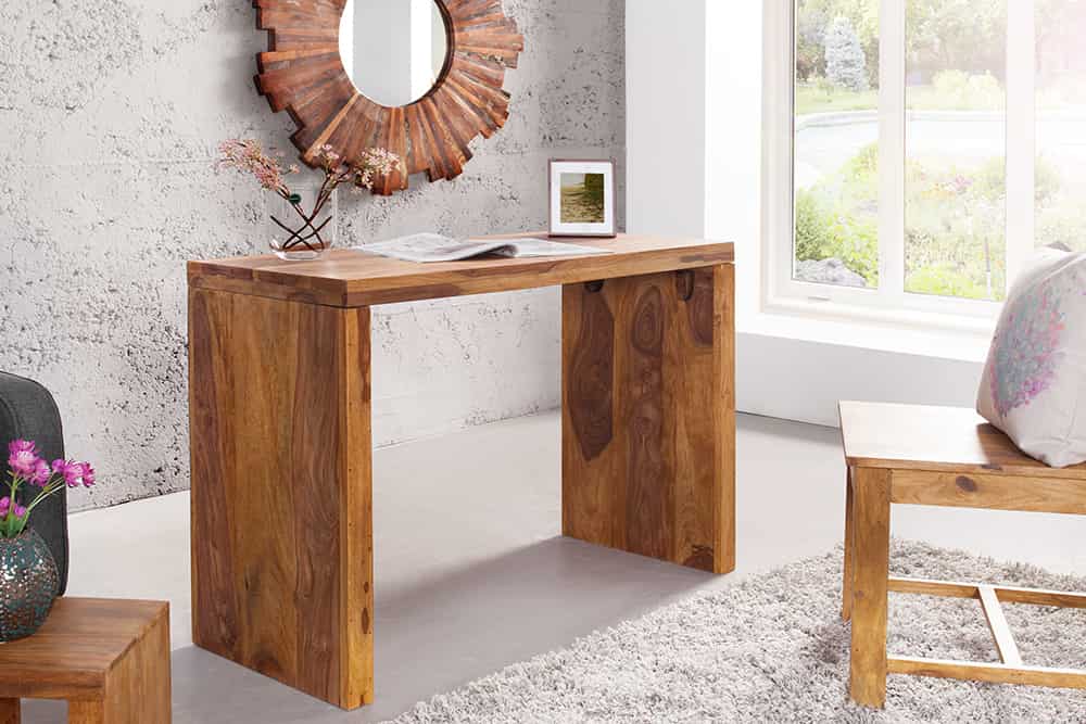 Massiver Konsolentisch MAKASSAR 100cm braun Sheesham stone finish Schreibtisch