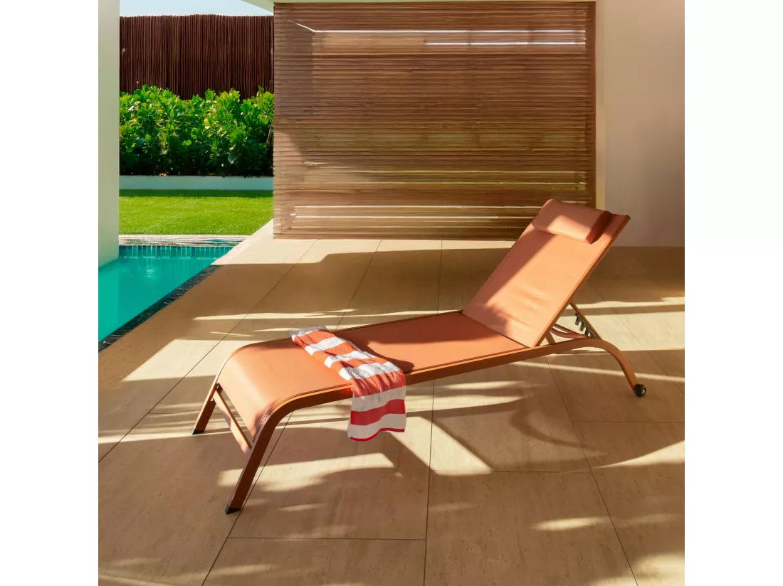 Now's Home - Lot De 2 Chaises Longues En Acier Inoxydable Corail