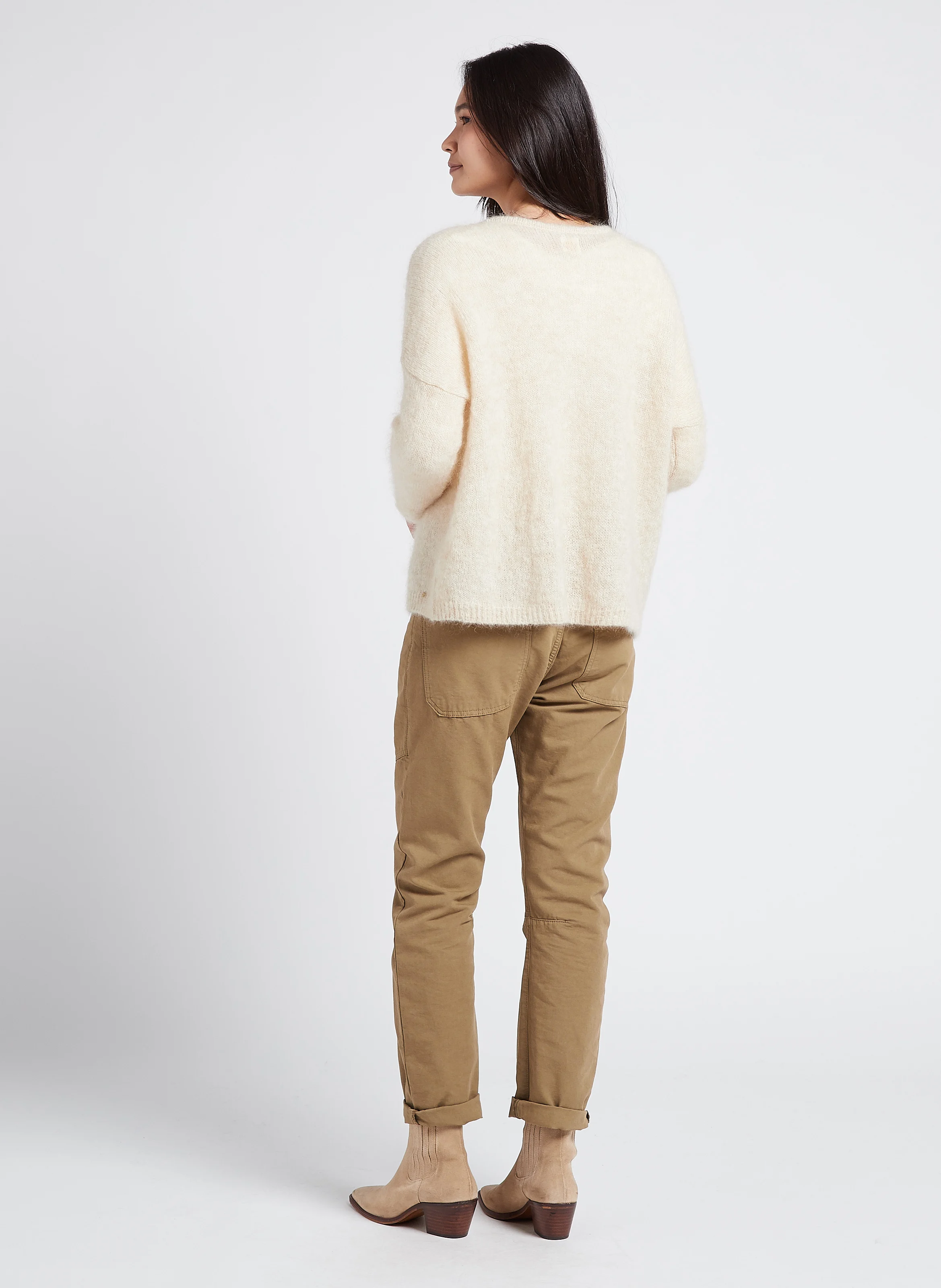 SEAN - Jean droit taille haute en coton | Kaki