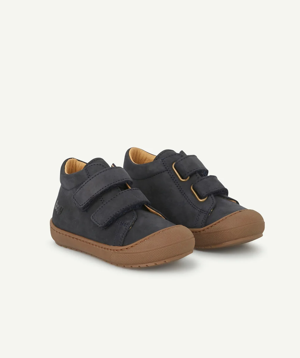 BOPYBOTTINES PREMIER PAS BÉBÉ EN CUIR MARINE AVEC SCRATCHS