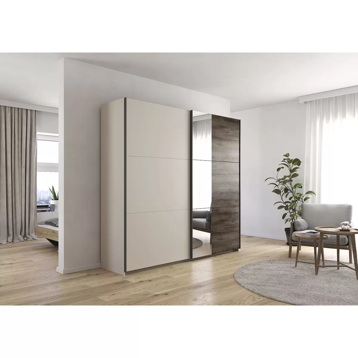 Schwebetürenschrank 2trg. Sajo-Extra champagner,dunkelbraun