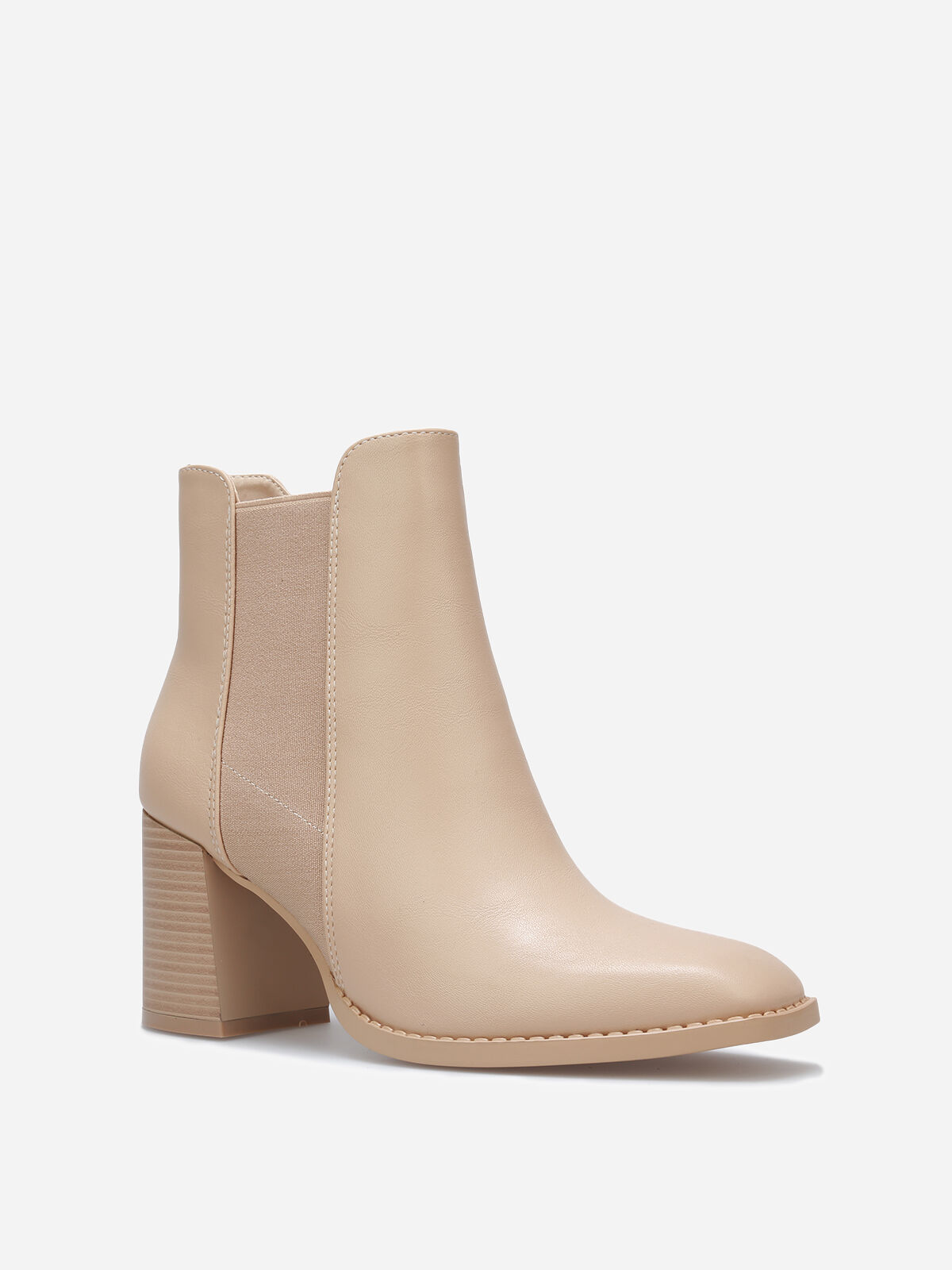 Chelsea à talon et bout carrés- Taupe