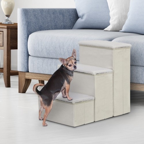 Escada dobrável branca de 3 degraus para animais de estimação PawHut