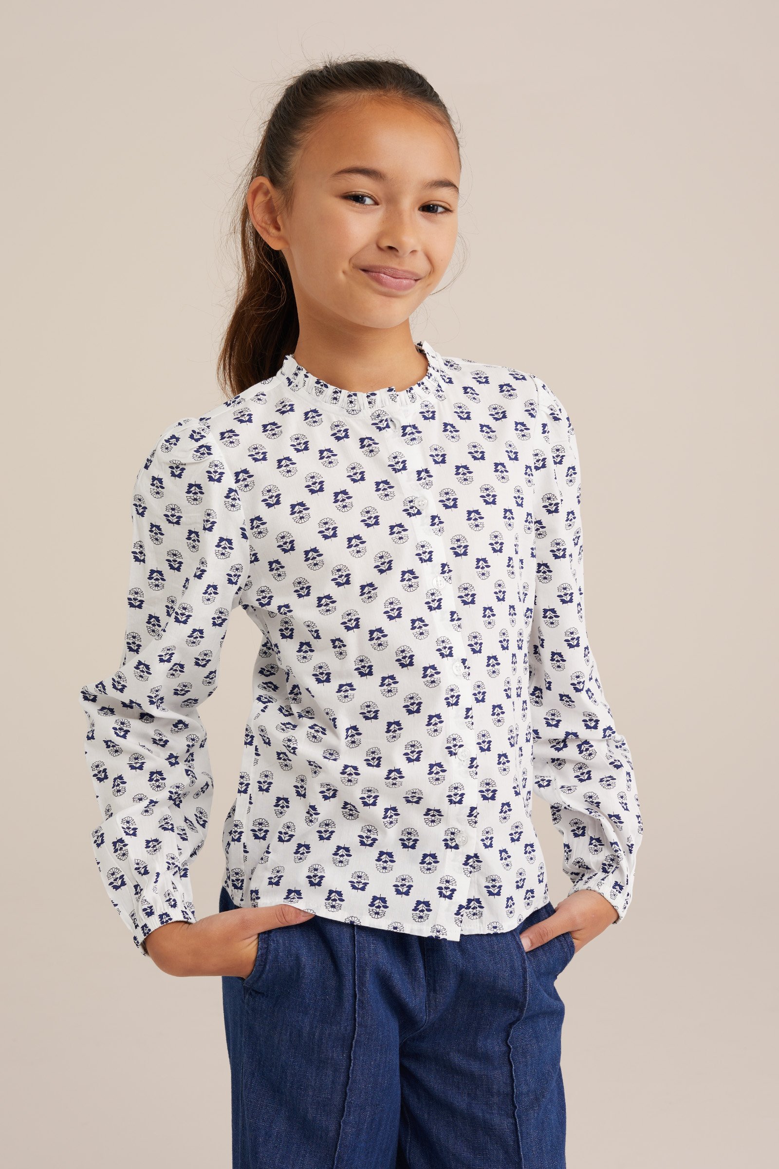 Meisjes blouse met dessin WE Fashion Donkerblauw