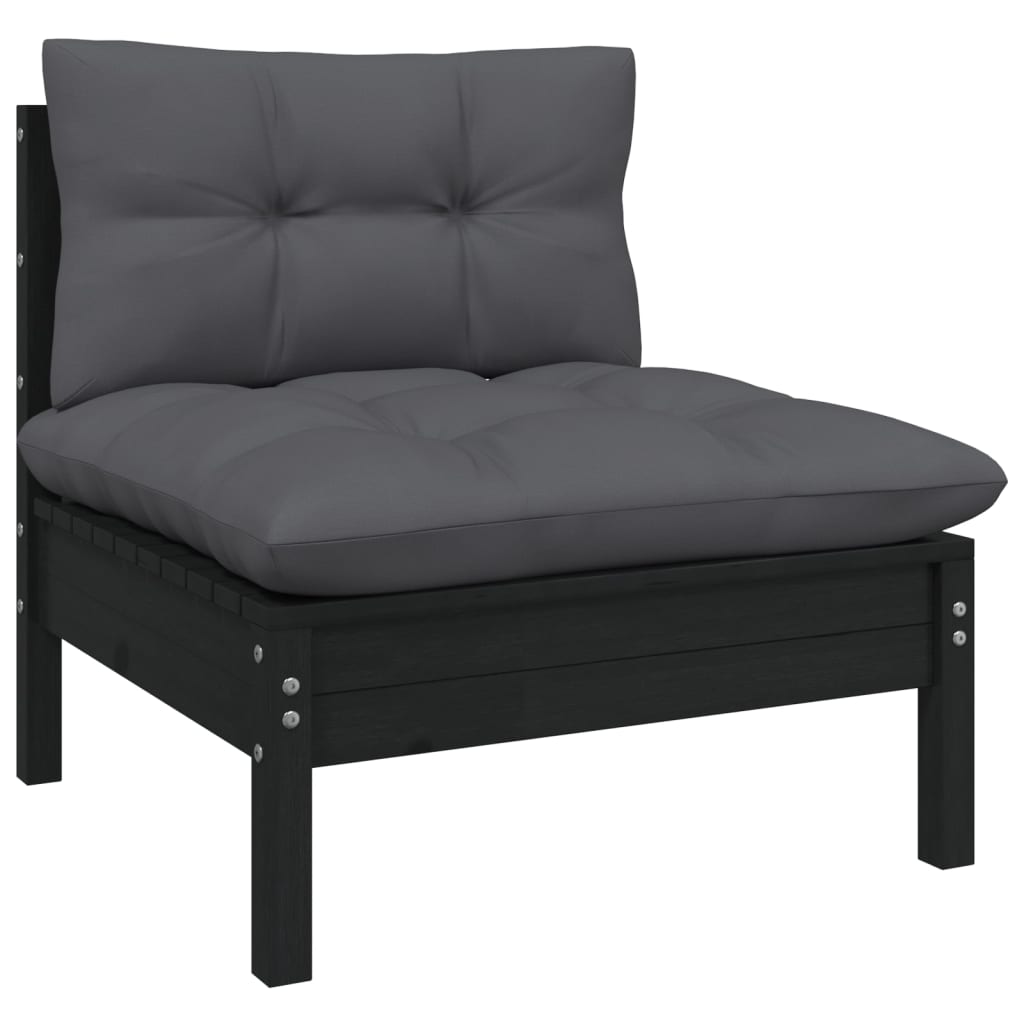 Salon de jardin meuble d'extérieur ensemble de mobilier 8 pièces avec coussins noir bois de pin solide