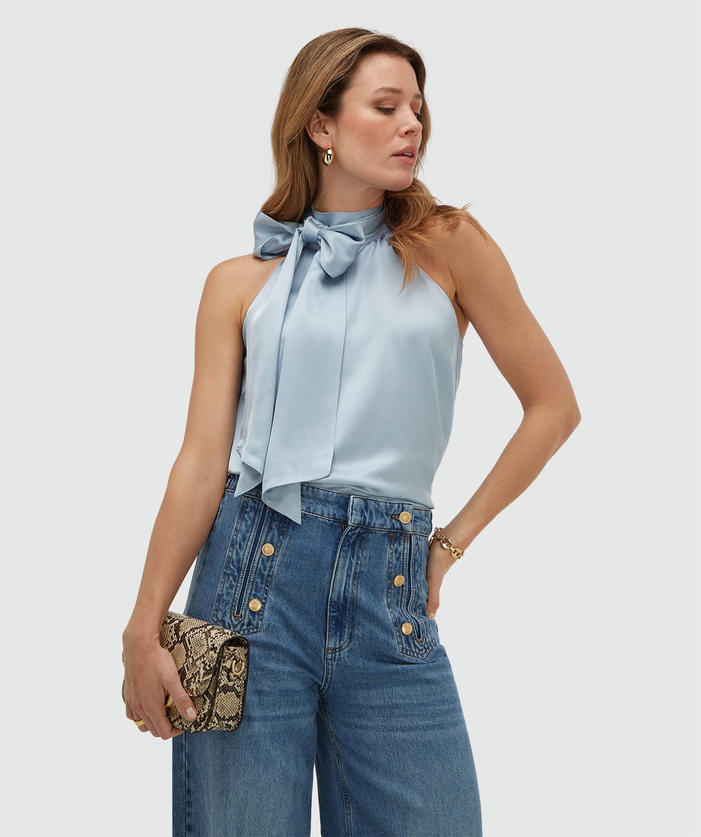 JV-YANIEK loose fit top in satijn look - fresh blue