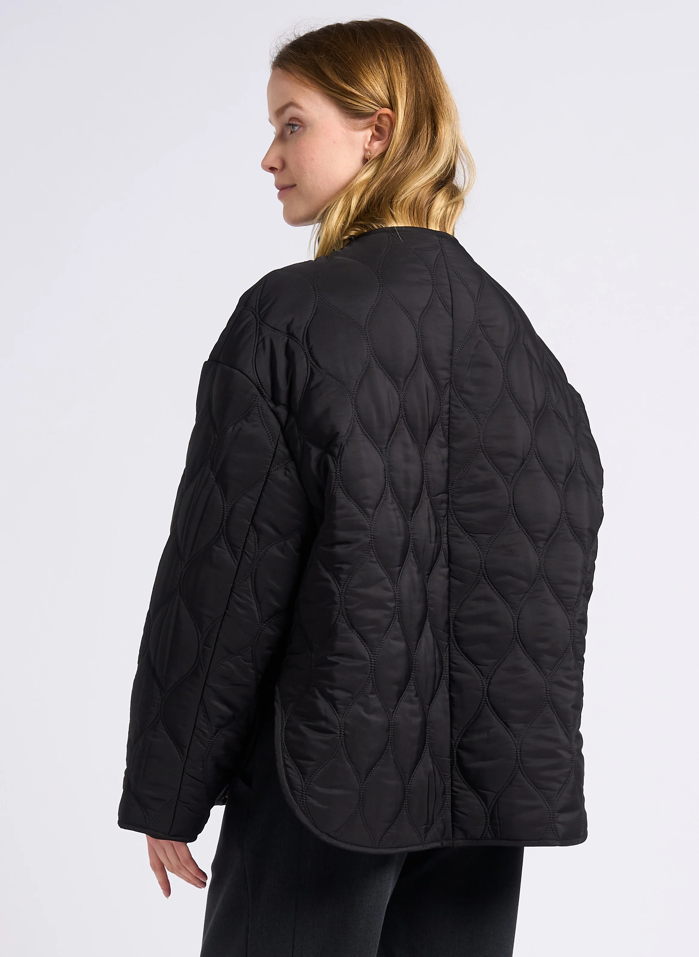 EVAN - Veste col rond matelassée à imprimé léopard | Noir