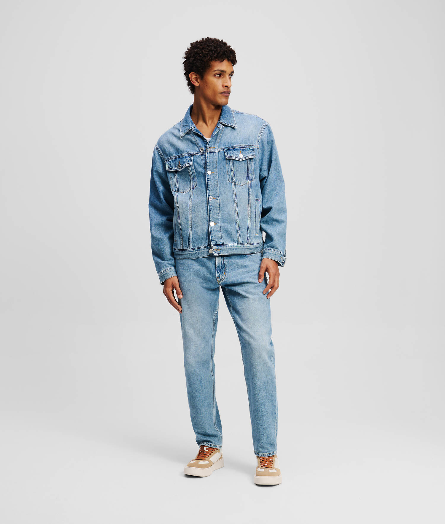JEAN FUSELÉ AVEC LOGO KARL - Bleu moyen Denim Wash