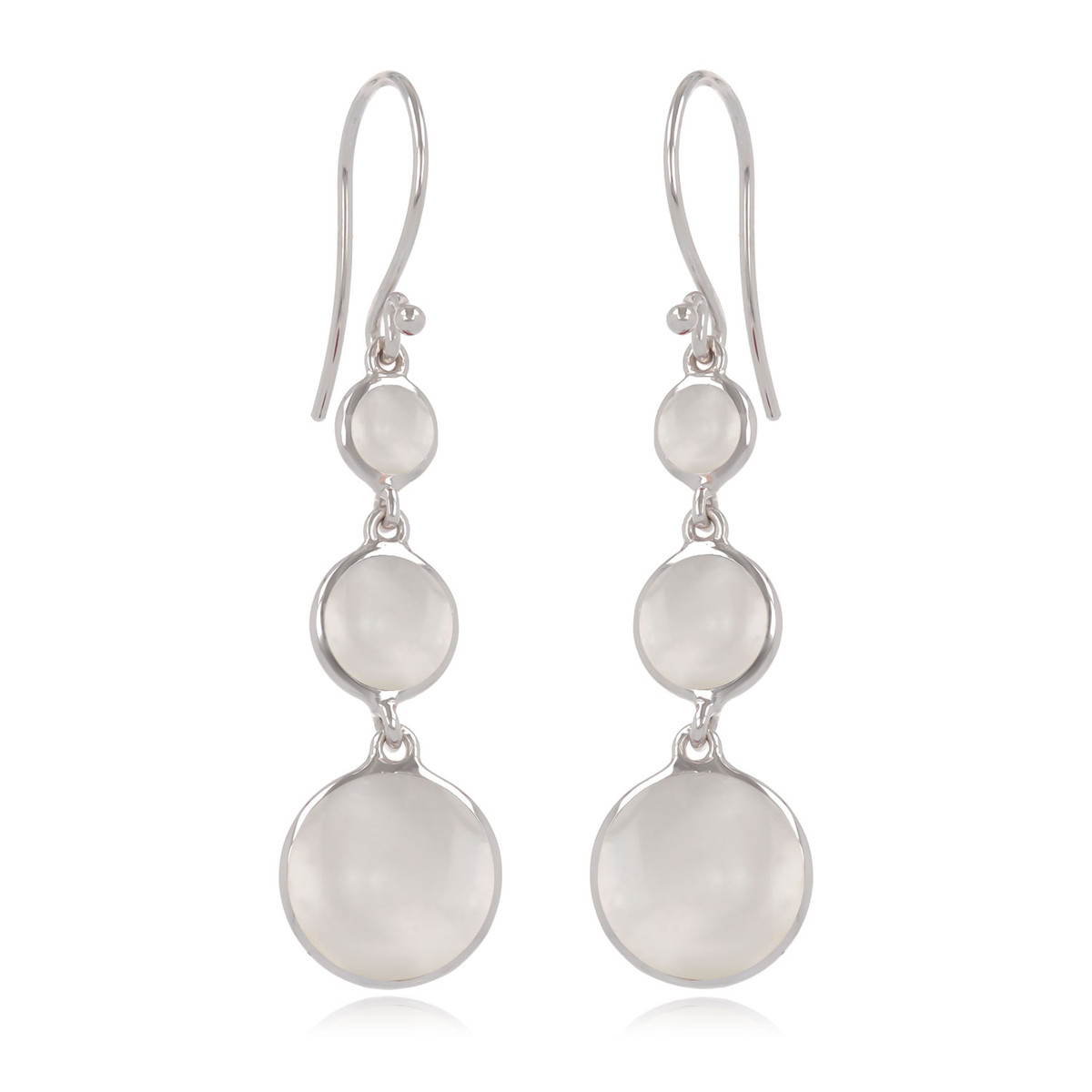 Boucles d'oreilles pendantes 3 disques de nacre par ordre croissant