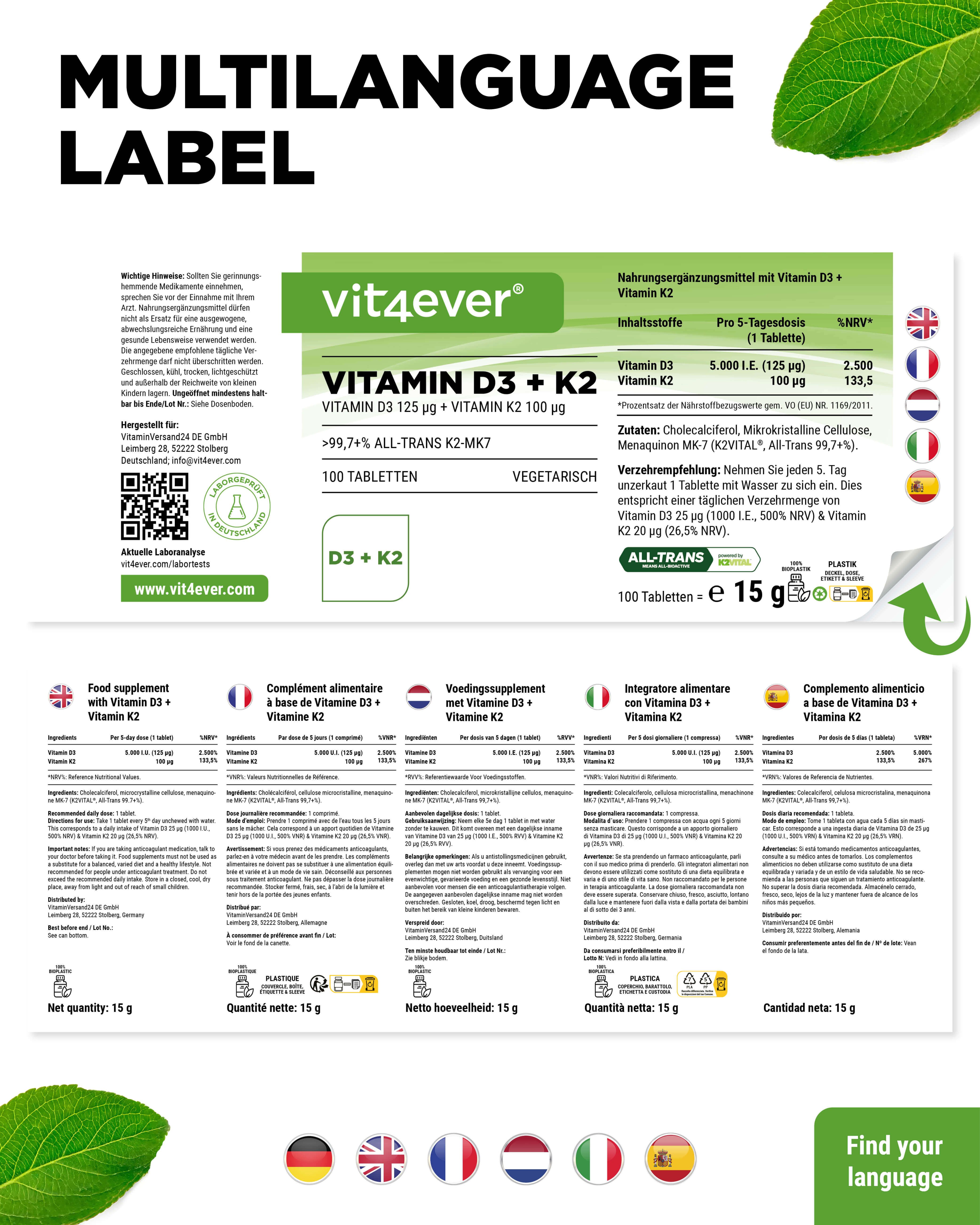vit4ever Vitamin D3 5.000 I.E. + Vitamin K2 100 mcg