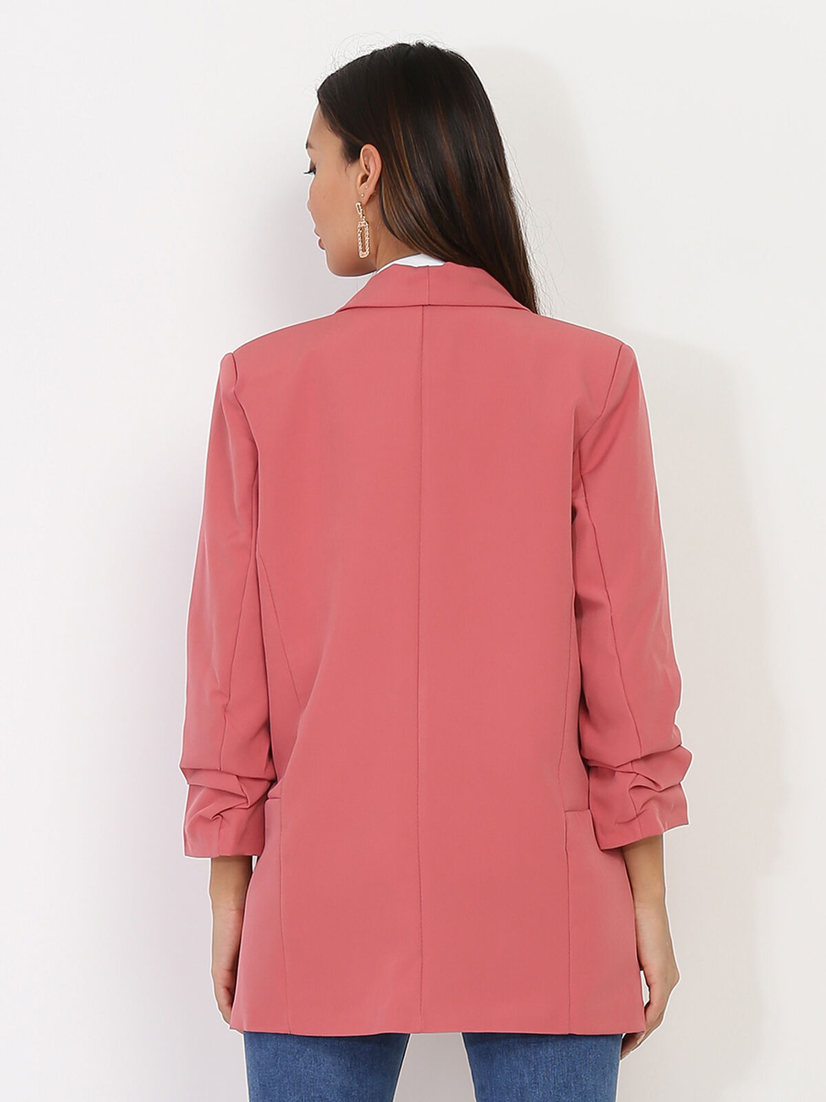 Veste blazer à manches retroussées- Corail