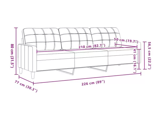Canapé à 3 places Gris clair 210 cm Tissu