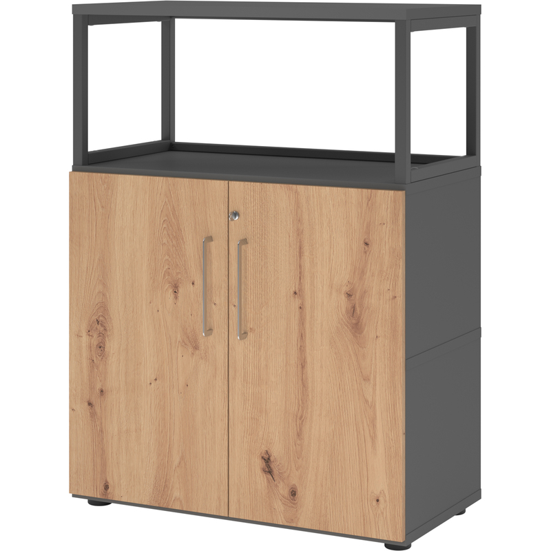 Kombischrank Tarys, 3 Ordnerhöhen, 2 Türen, 1 Fach ohne Rückwand, graphit/asteiche