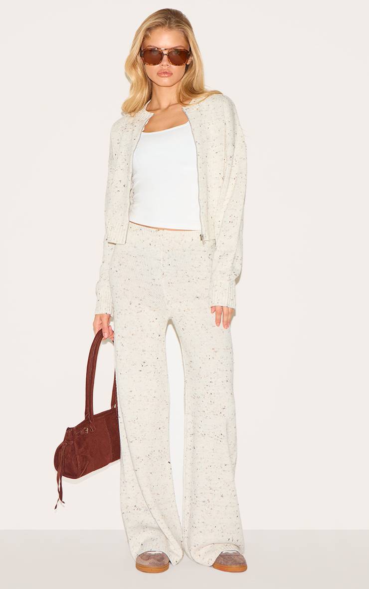 Crème Pantalon Tricoté Chiné