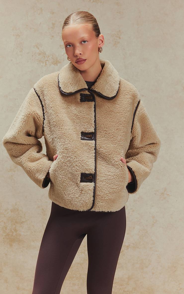 Beige Manteau Court En Synthétique