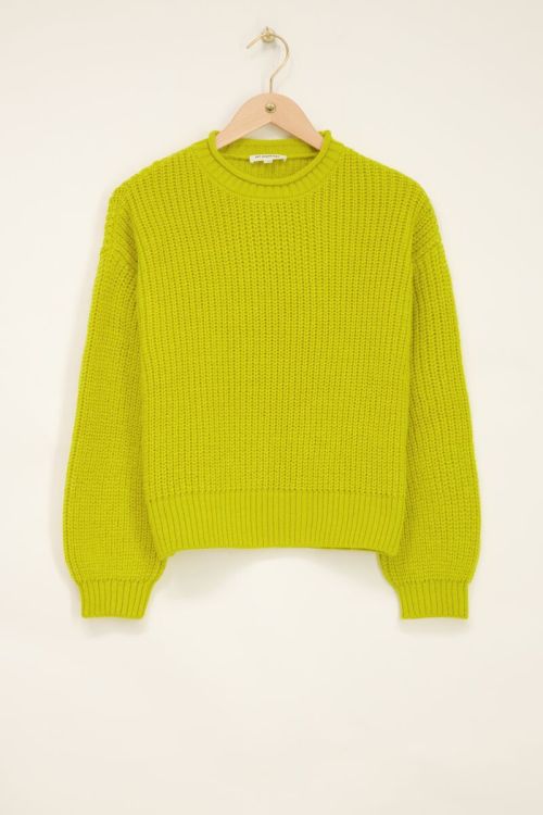 Limegroene oversized trui met opstaande kraag