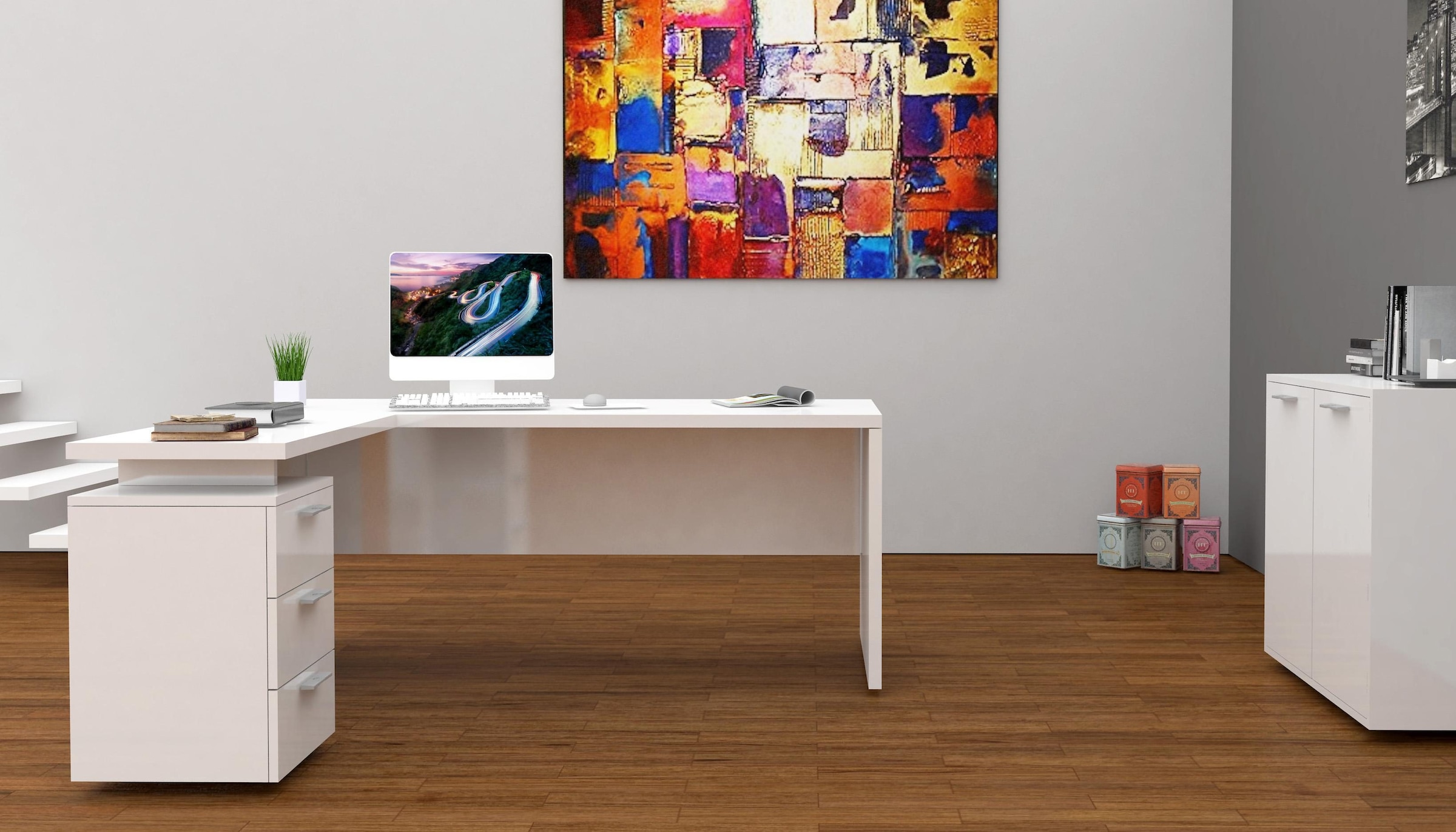 INOSIGN Eckschreibtisch »New Selina« Schreibtisch, Schubkästen, mit oder ohne Monitoraufsatz, B 180/160 cm