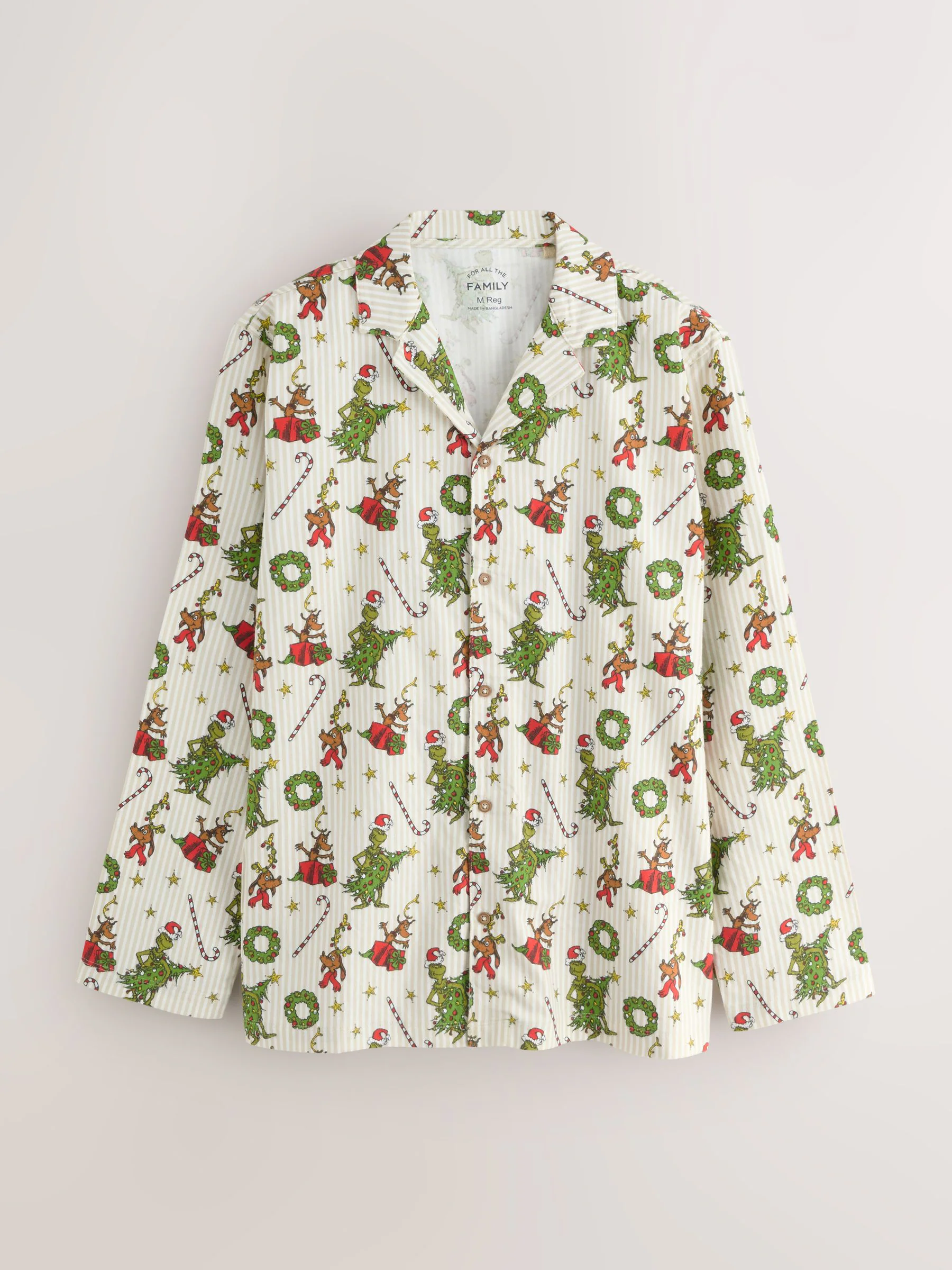 Crème - Grinch Bijpassende Familie Kerstmis Pyjama's met Knoopsluiting
