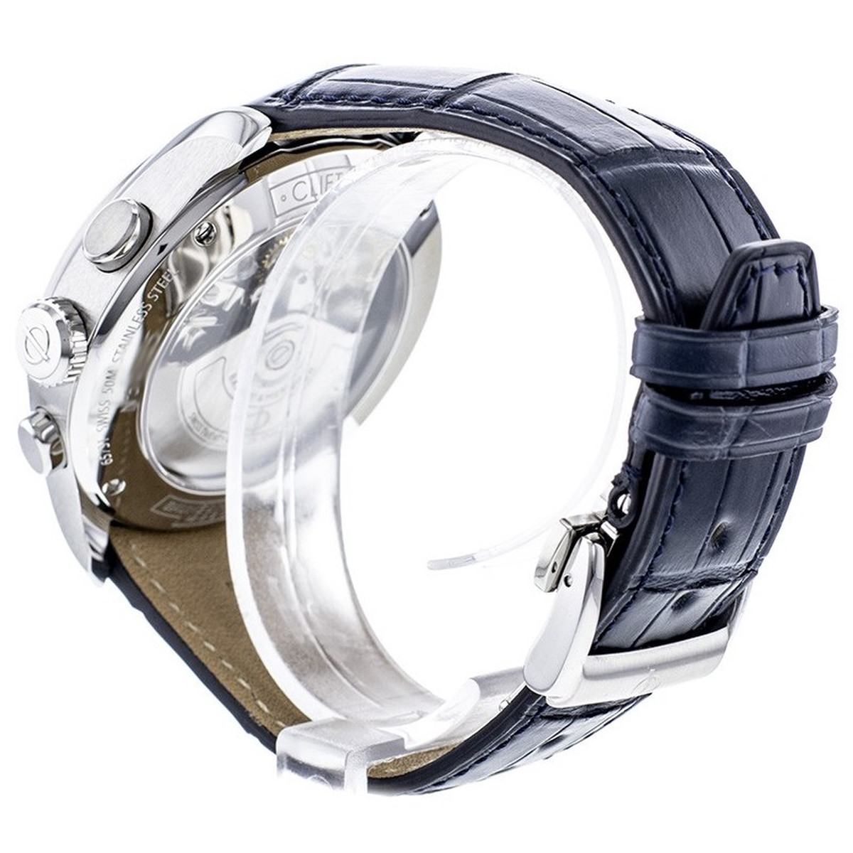 Montre d'occasion Baume et Mercier Clifton homme chronographe acier bracelet cuir