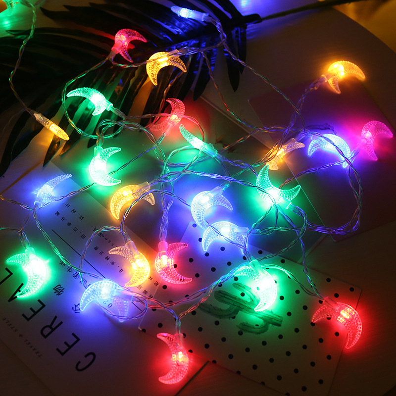 (3m) 20 LED's Ramadan Deko Lichterkette Halbmond Eid Mubarak Beleuchtung (Batteriebetrieben) - Bunt
