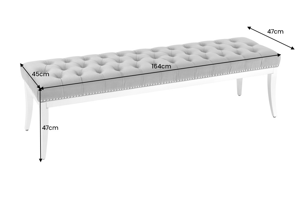Design Sitzbank CASTLE DELUXE 165cm grau Samt silber Edelstahl gepolstert