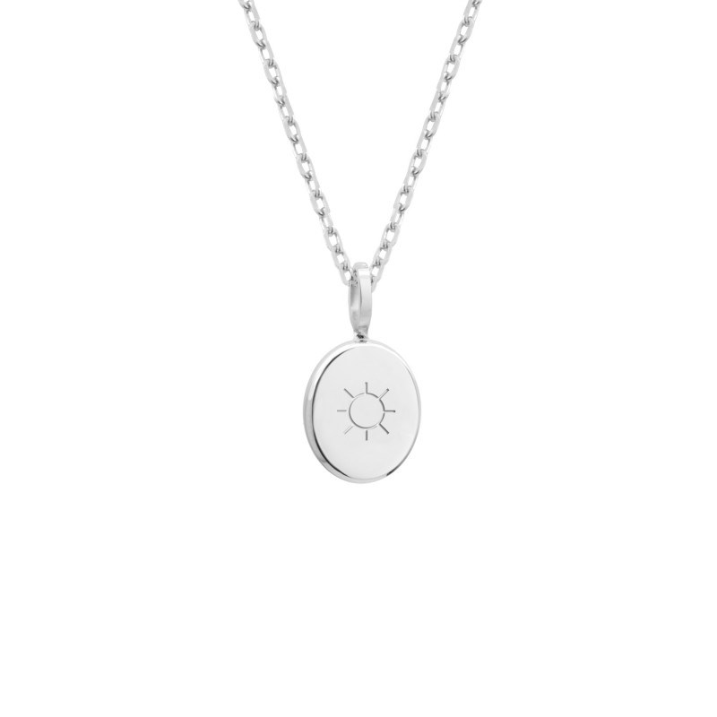 Collier médaille ovale amazonite argent 925 femme - gravure SOLEIL