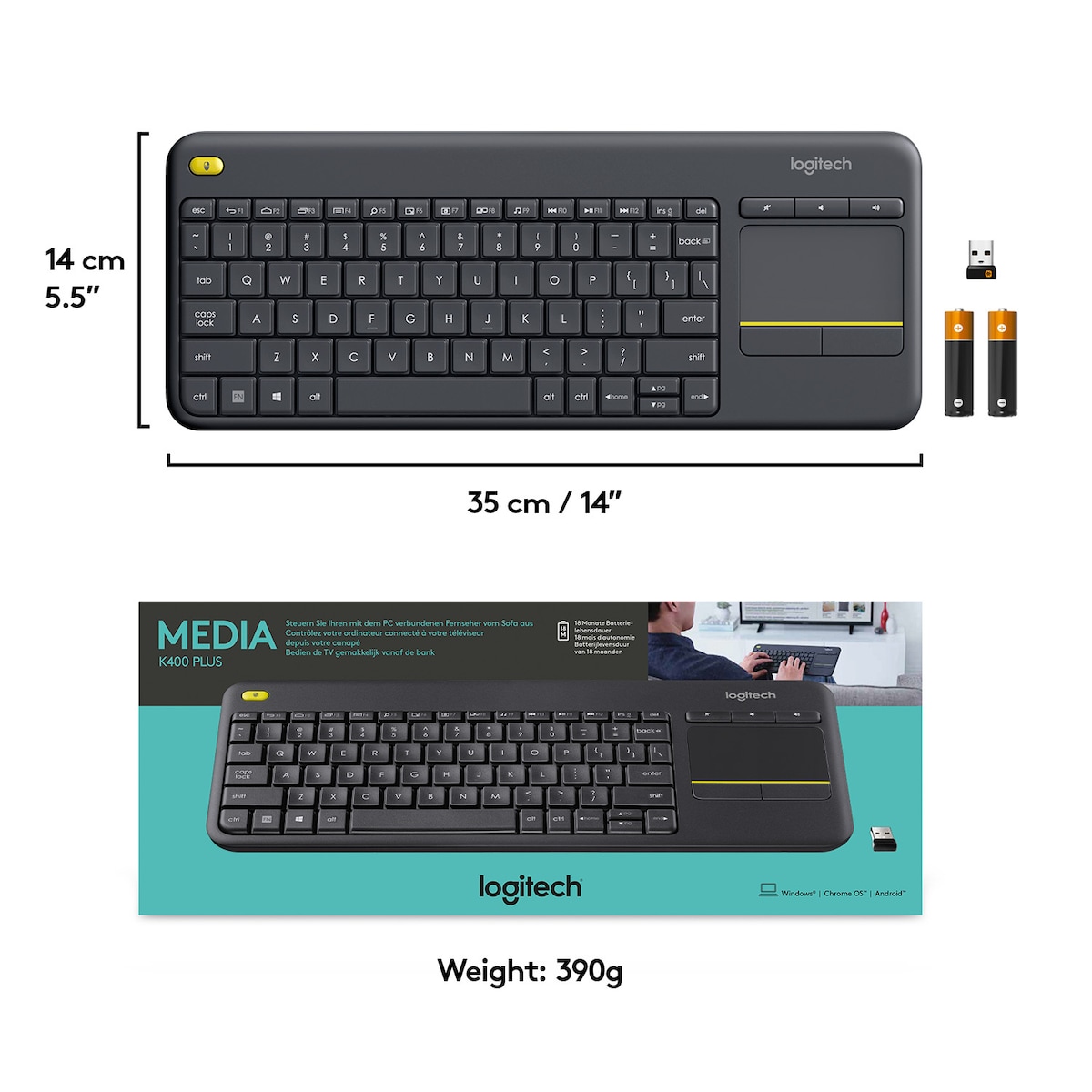 Logitech K400 Plus trådløst HTPC-tastatur for TV-er (sort)