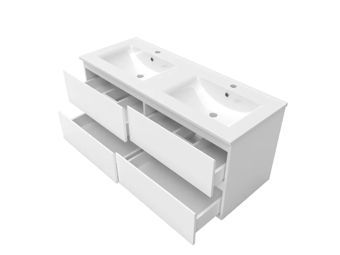 Ensemble muebles salle de bain 120cm double vasque + miroir Blanc - Aica