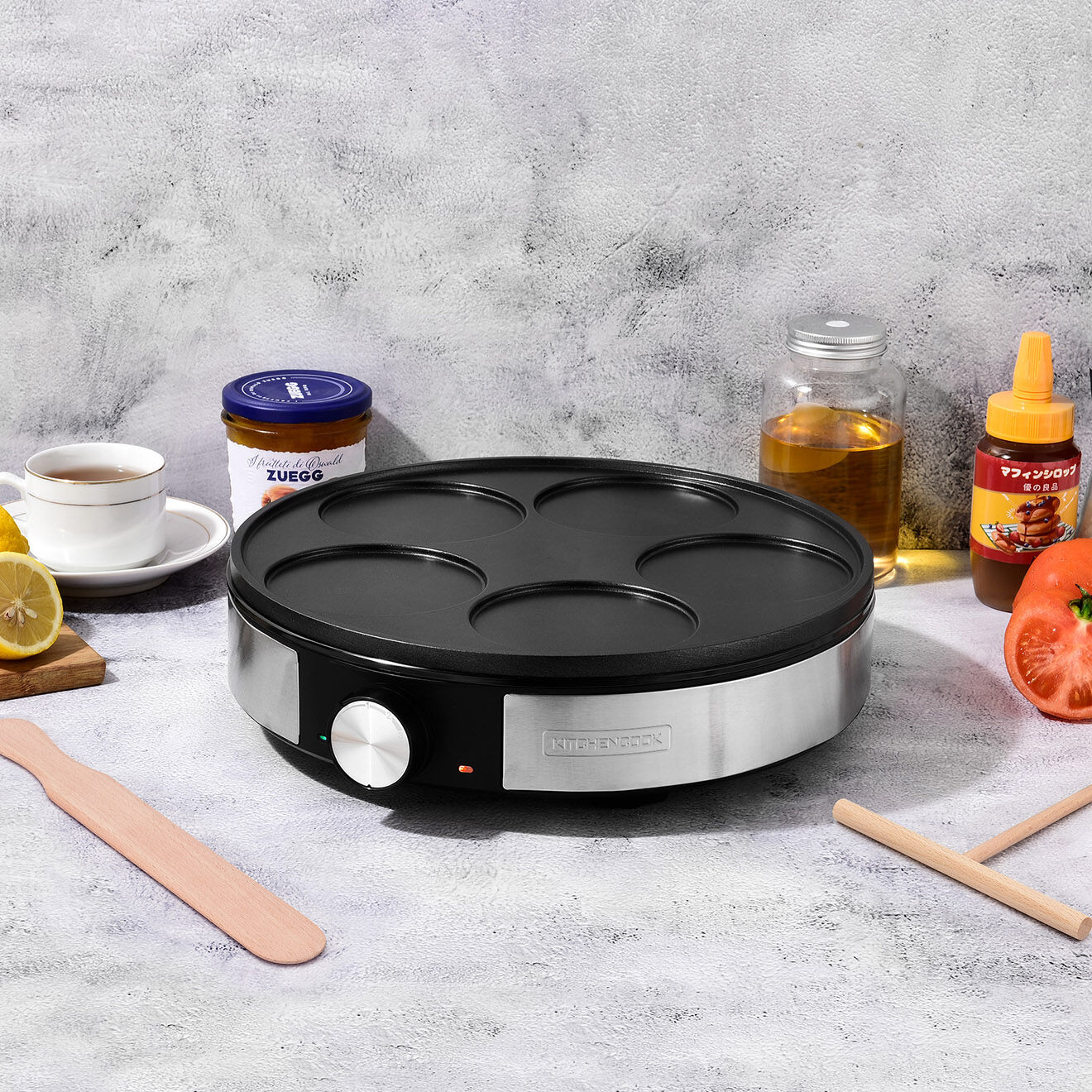 Kitchencook Crepiere Electrique en fonte d'aluminium Minicrêpe noir/gris