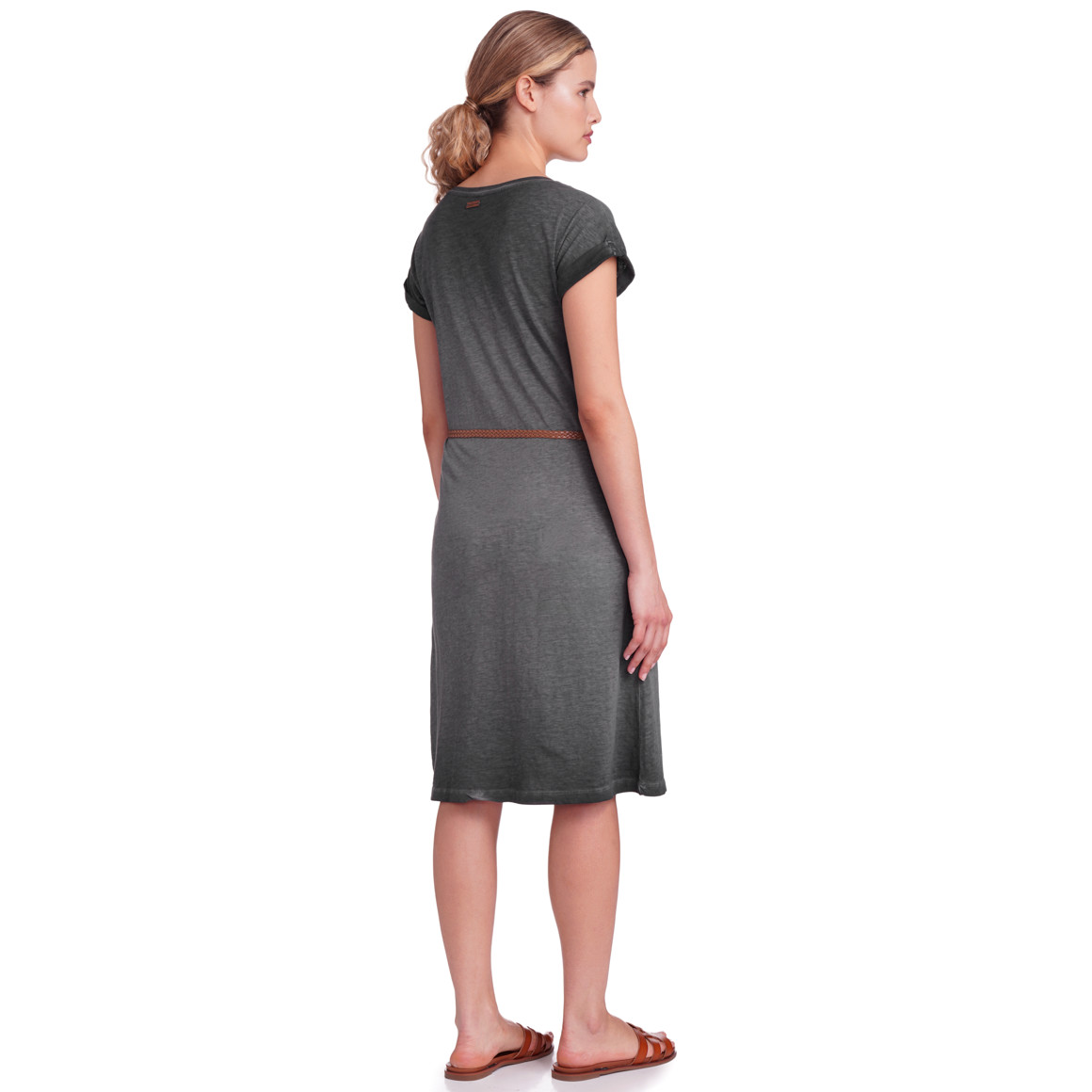 Gina Damen Kleid mit Gürtel dunkelgrau / braun