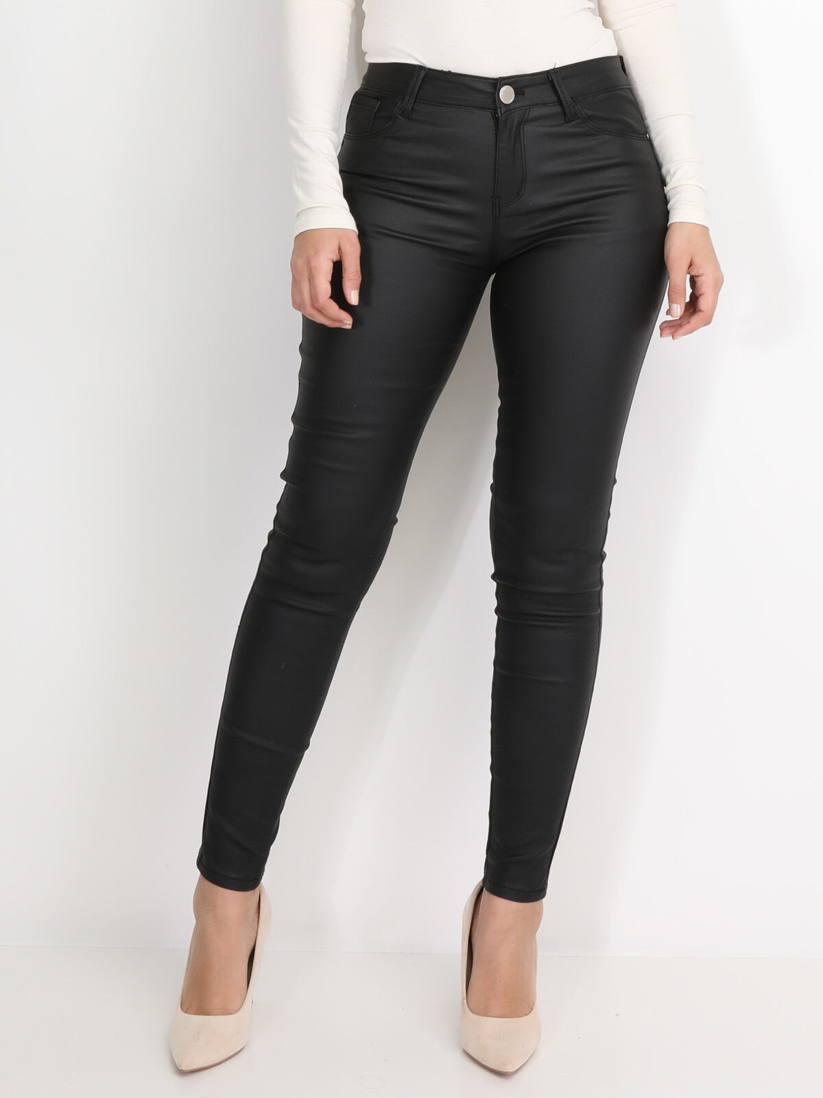 Pantalon skinny enduit- Noir
