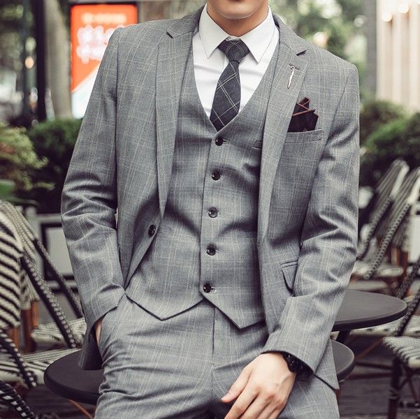 Deepwood - Set: Geruite blazer + pantalon + vest